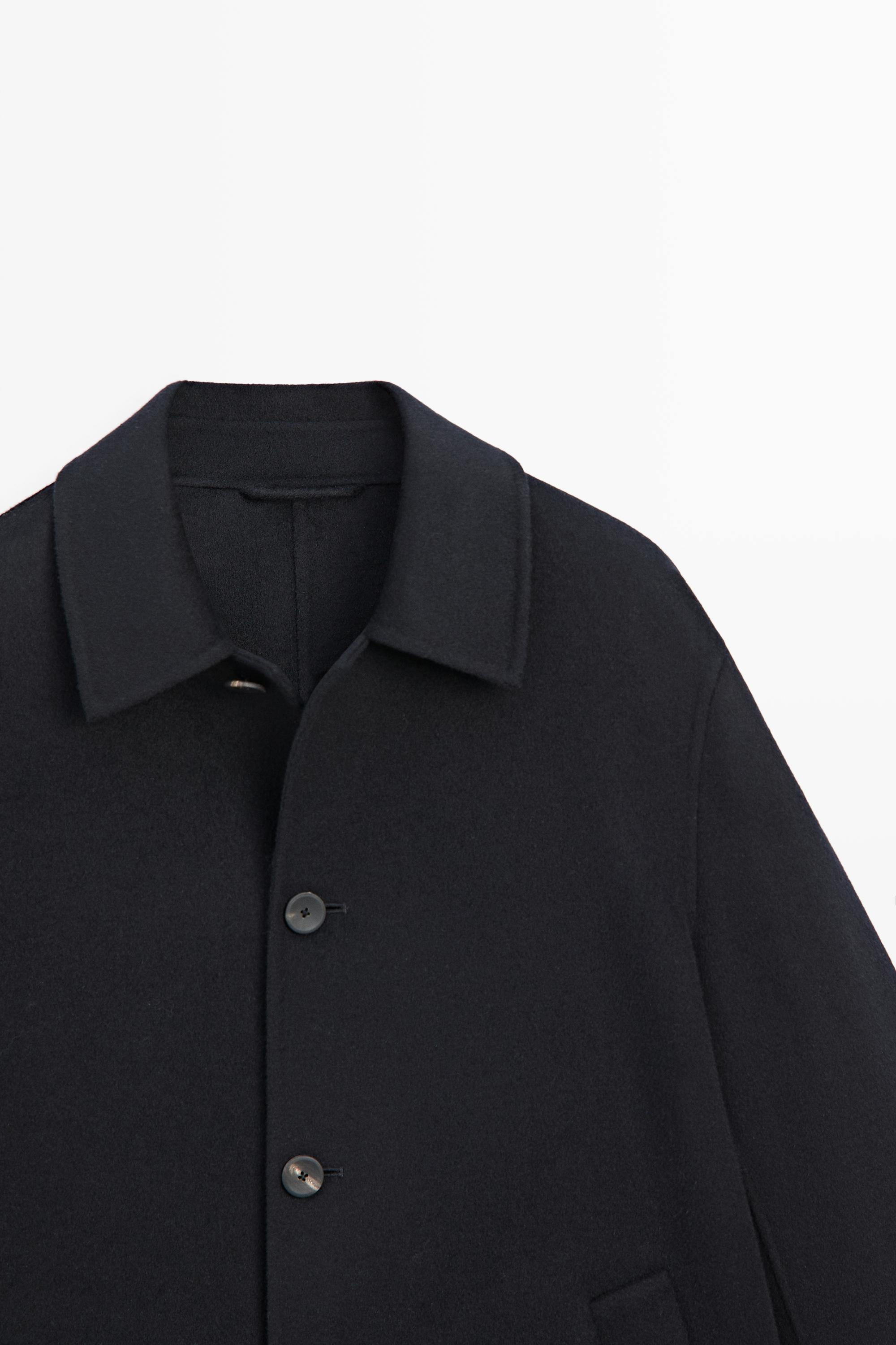 Manteau long en tissu double, laine et daim